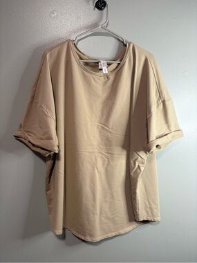 WYNNE Lounge 3X Beige Oversized Short Sleeve Sweatshirt Top Casual Minimalist